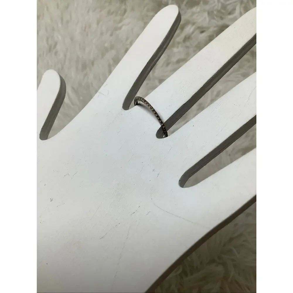 Unbranded 925 Sterling Silver Womens 7.5 Silver-Tone Dainty Pave-Set Ring C32-22